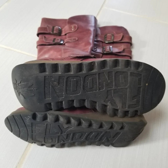 Fly London Mes 2 Petrol Leather Low Wedge Calf Boots Purple 37 - Picture 9 of 15